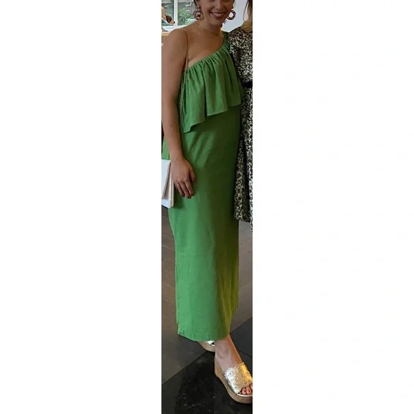 kate middleton in green dress Swirl Frilled One Shoulder Lime Green Dress 12 main image 0